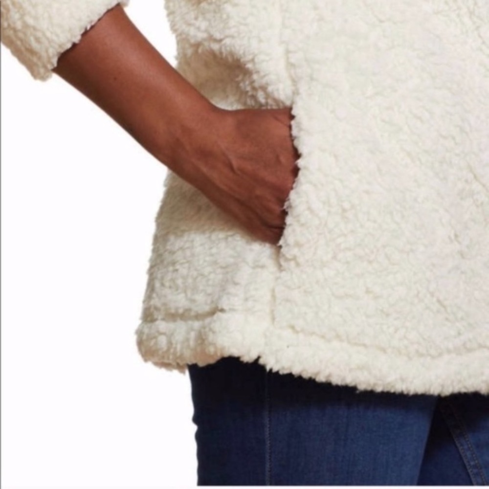 Weatherproof Cream Chevron 1/4 Zip Faux Fur Sherpa Lined Pullover Women’s Small - Picture 2 of 10